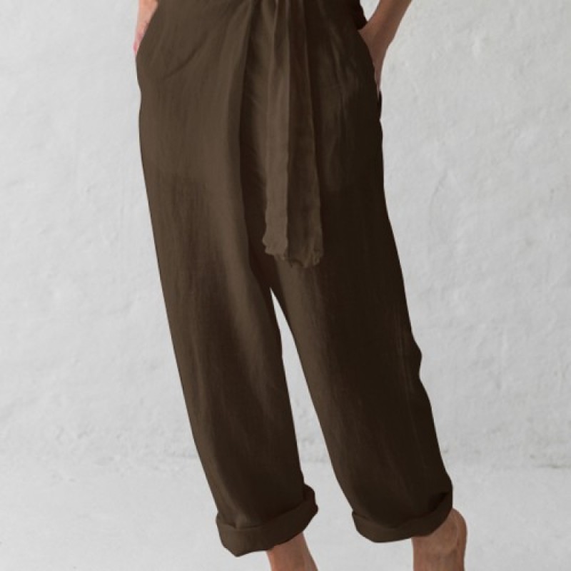 Cotton Belted High Waist Wide Leg Harem Pants